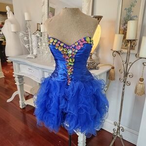 Vintage Royal Blue Jeweled Party Show Cocktail Dress May Queen S